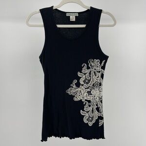 Vintage Suzie Midnight Tank with Ivory Lace Accent